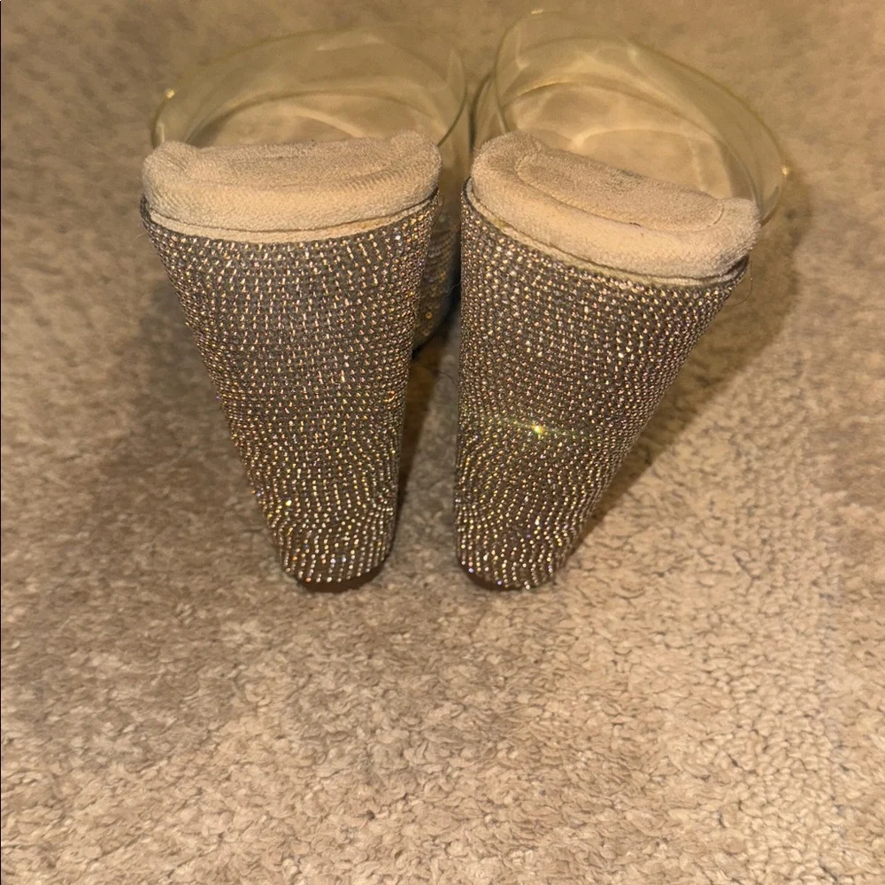 Fashion Nova Nude Crystal-Embellished Clear Strap Wedges